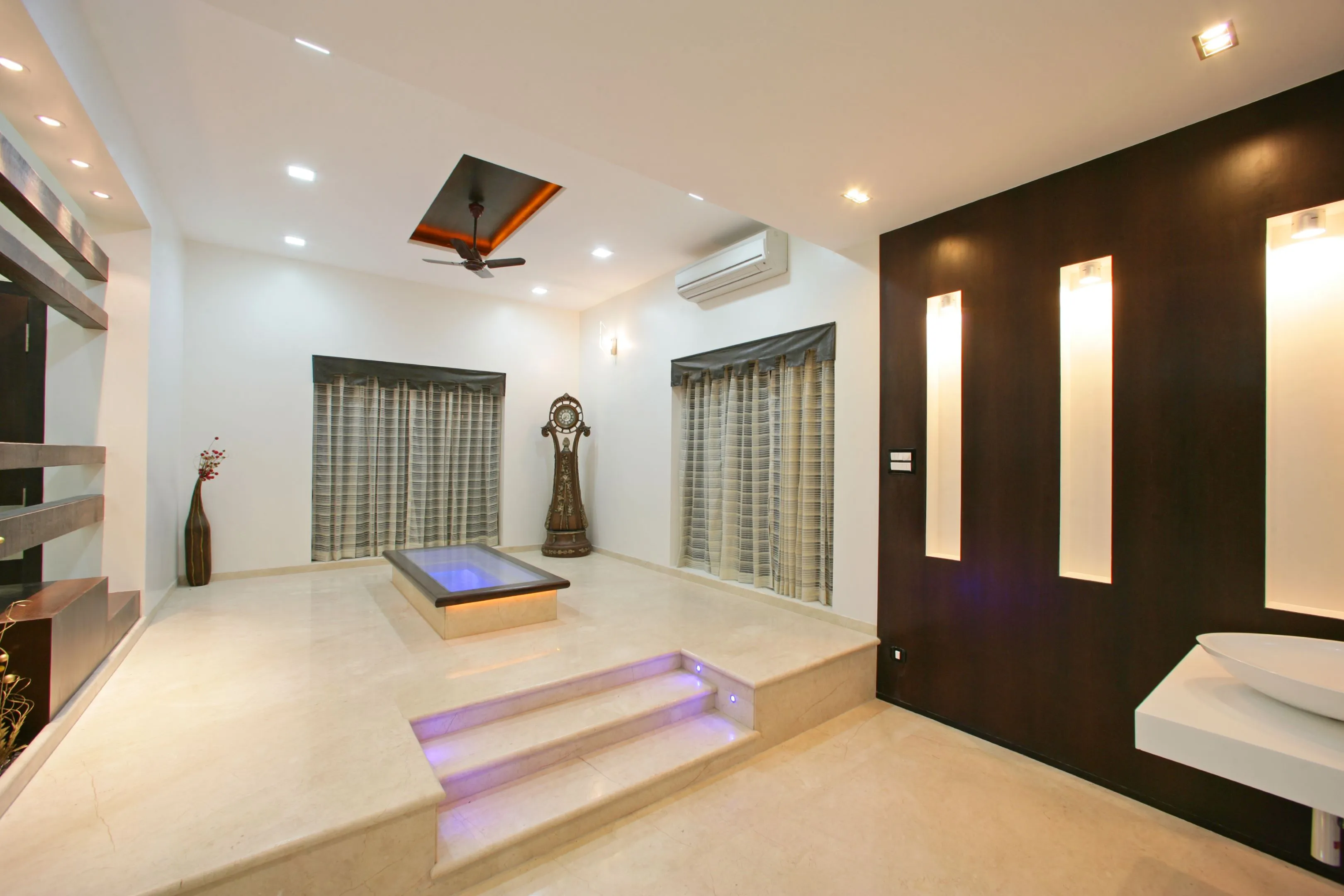 Double-Height Foyer with Grandfather Clock Display Console Modern Living Room Designs Desk and Decor 