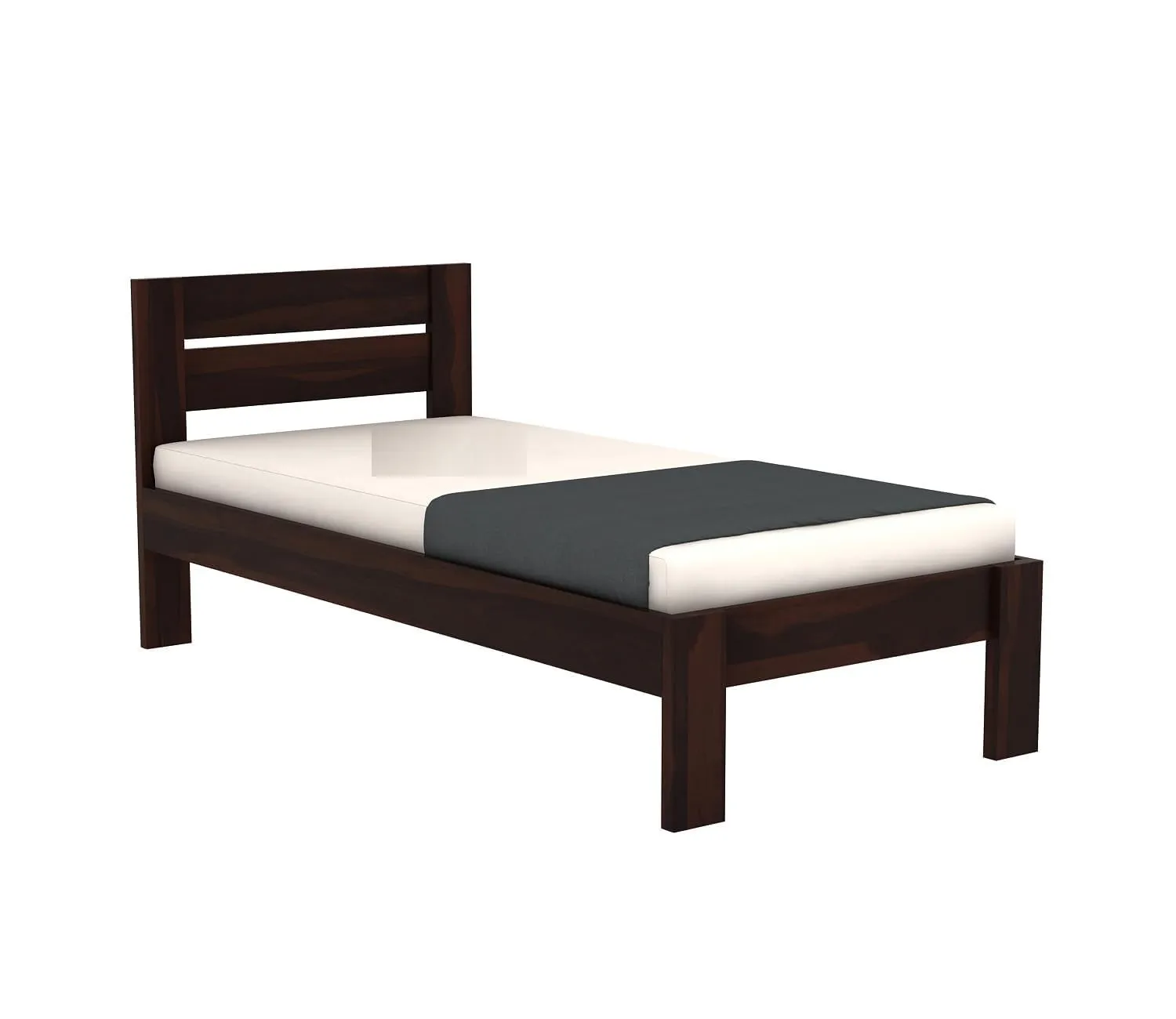 Yung Single Sheesham Wood Bed for Bedroom Single Beds Desk and Decor 
