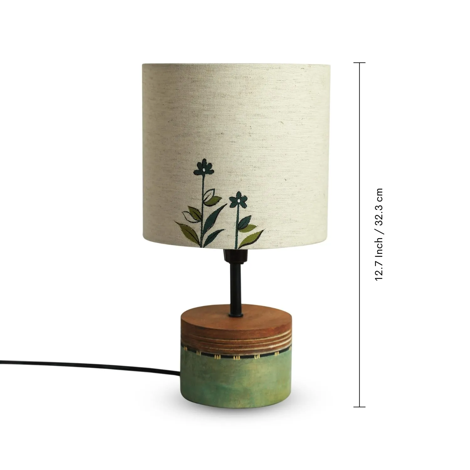 Dainty Flowers' Hand-Painted Decorative Mango Wood LED Table Lamp for Bedroom Decor Table Lamps Desk and Decor 