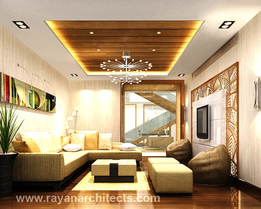 Living Room with Textured Feature Wall & Beaded Curtain Divider Modern Living Room Designs Desk and Decor 