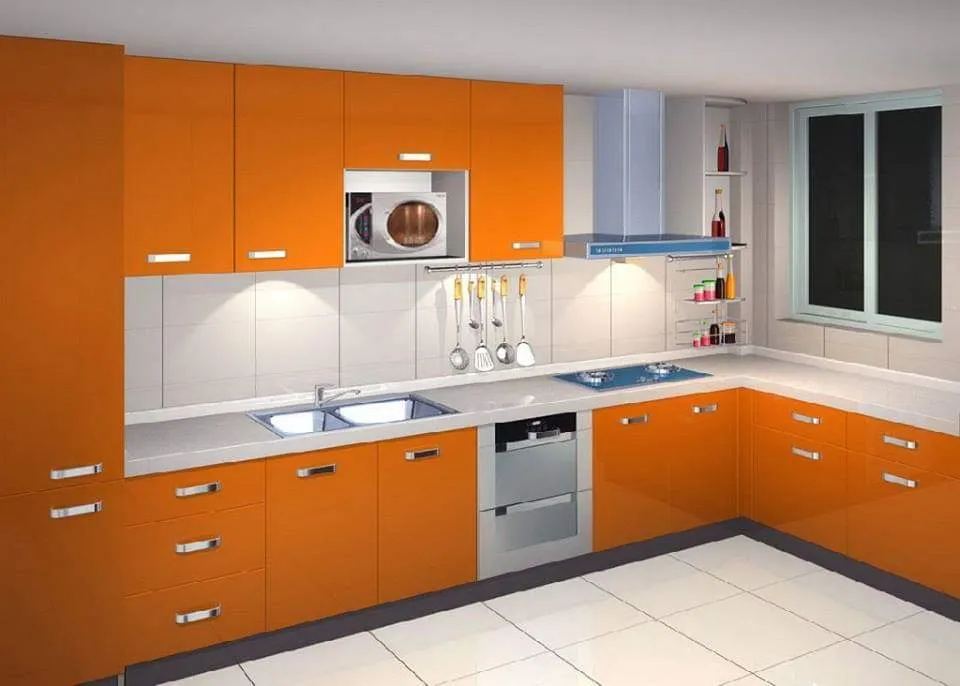 L-Shaped Modular Kitchen with Black Cabinets & Dining Nook Modular Kitchen Desk and Decor 