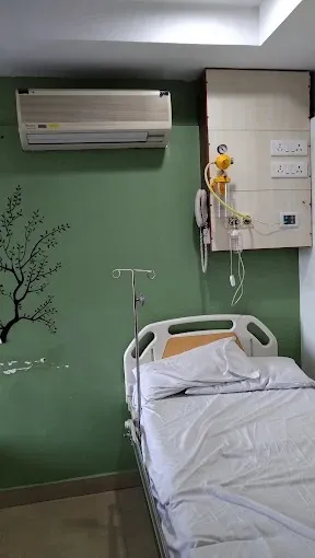 Hospital Waiting/Reception Lounge with Symmetrical Seating Healthcare Interior Design Desk and Decor 