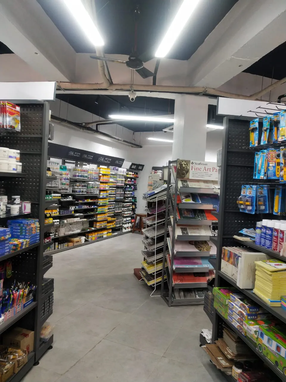 Retail Stationery Store with Aisle Display Racks Supermarket Design Desk and Decor 