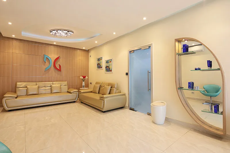 Clinic Reception & Waiting Area with Product Display Niche Healthcare Interior Design Desk and Decor 