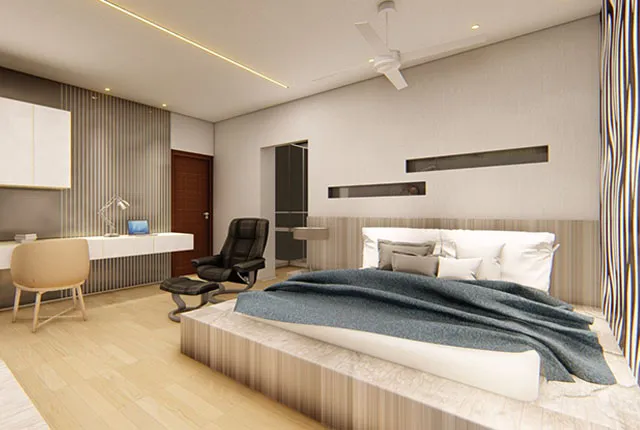 Bedroom with Study/Work Nook (Concept Render) Modern Bedroom Desk and Decor 