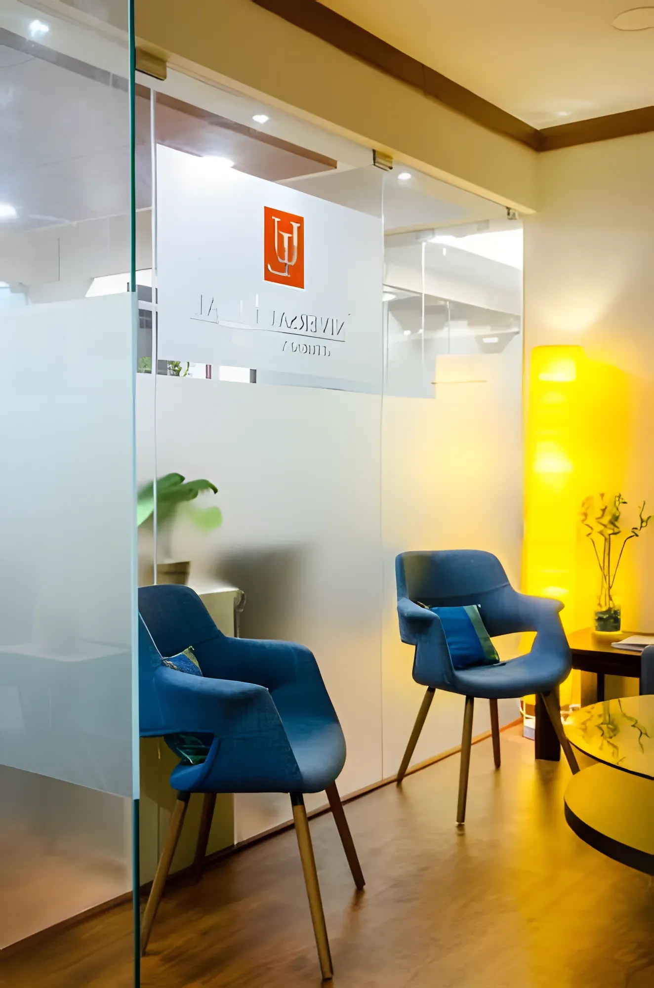 Grand Architectural Hallway & Foyer Cabin-Based Office Layout Desk and Decor 