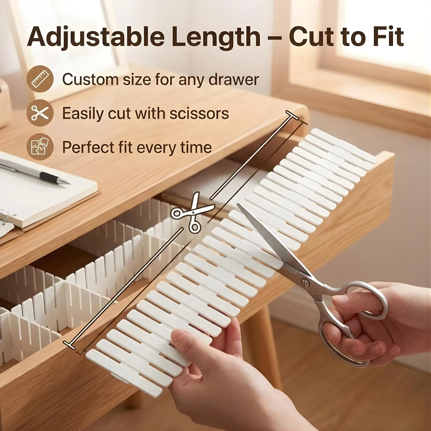 Adjustable Strips Interlocking Self Assembly Plastic Drawer Divider Storage Organizer Drawer Dividers Desk and Decor 