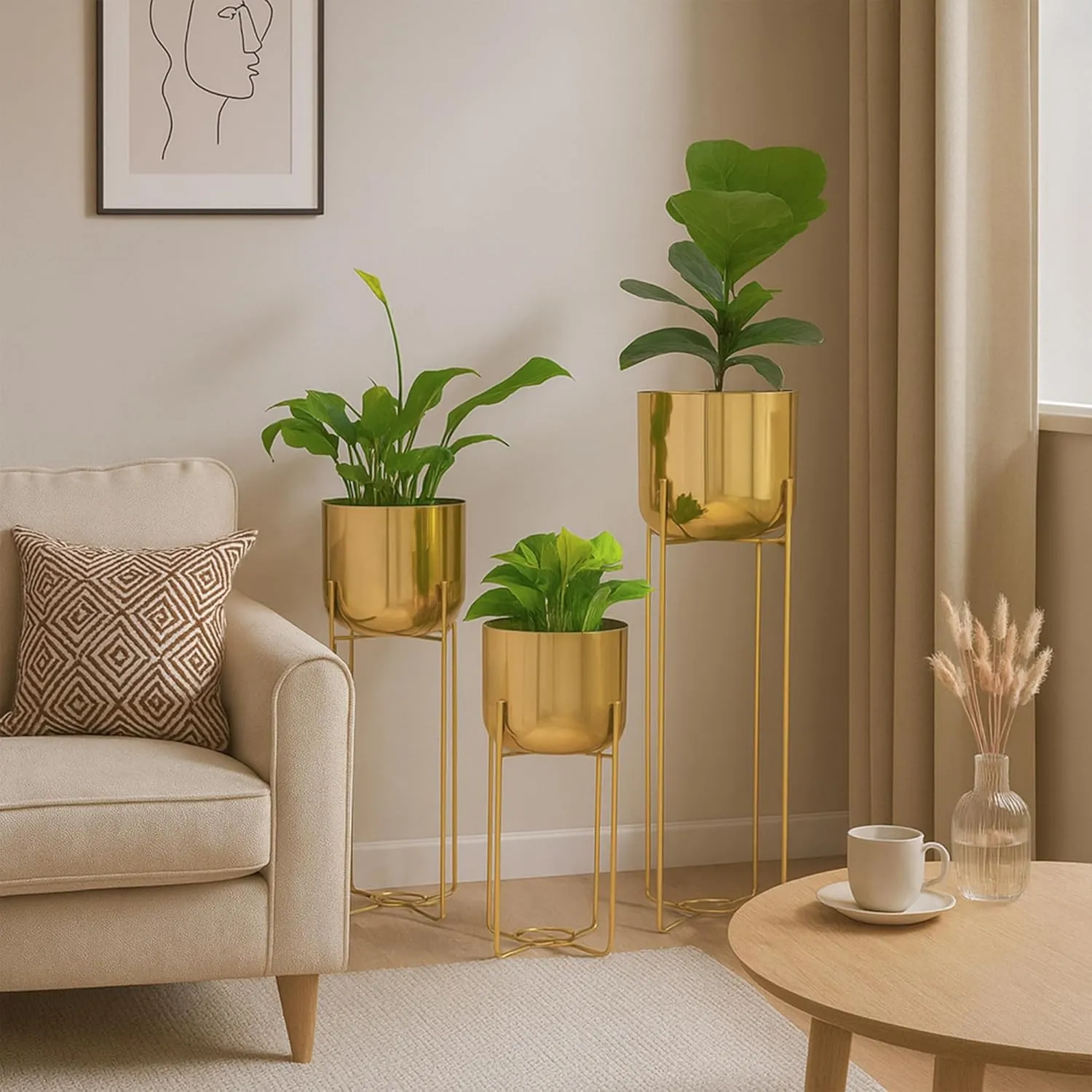 Urban Plant Eleve Metal Planter with Stand Set Display Pedestals Desk and Decor 