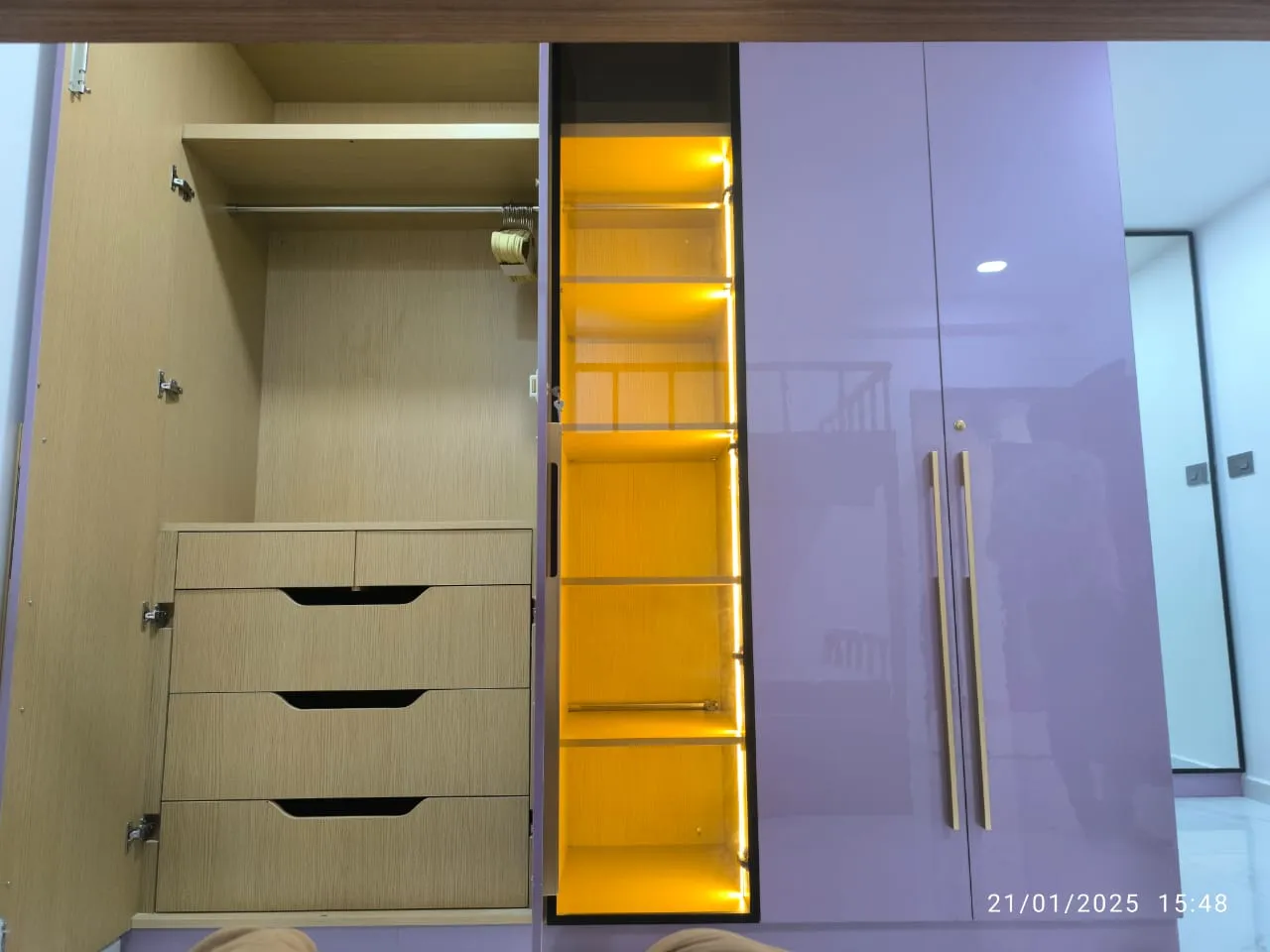 Lavender Gloss Statement Wardrobe with Modern Bedroom at Deskanddecor
