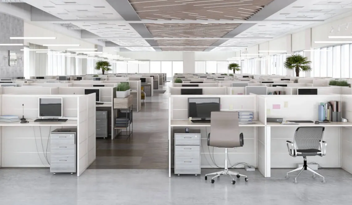 Office Partition / Cubicle Divider System with Cabin-Based Office Layout at Deskanddecor