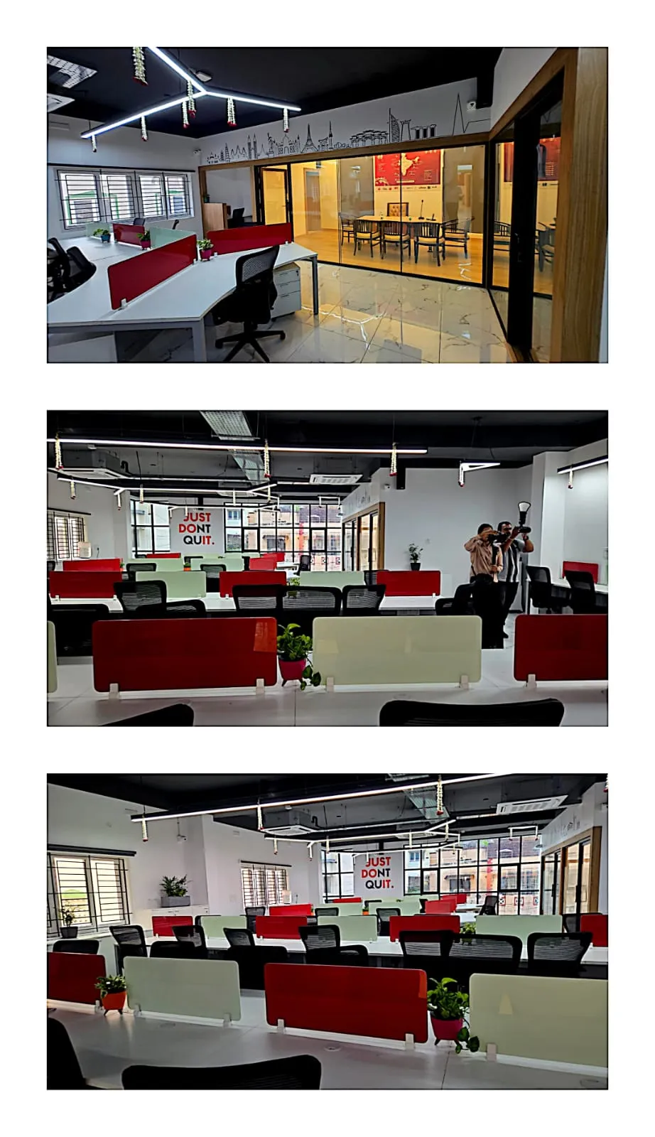Curved Ergonomic Workstations with Inspirational Branding and Collaboration Pods with Executive Desks at Deskanddecor