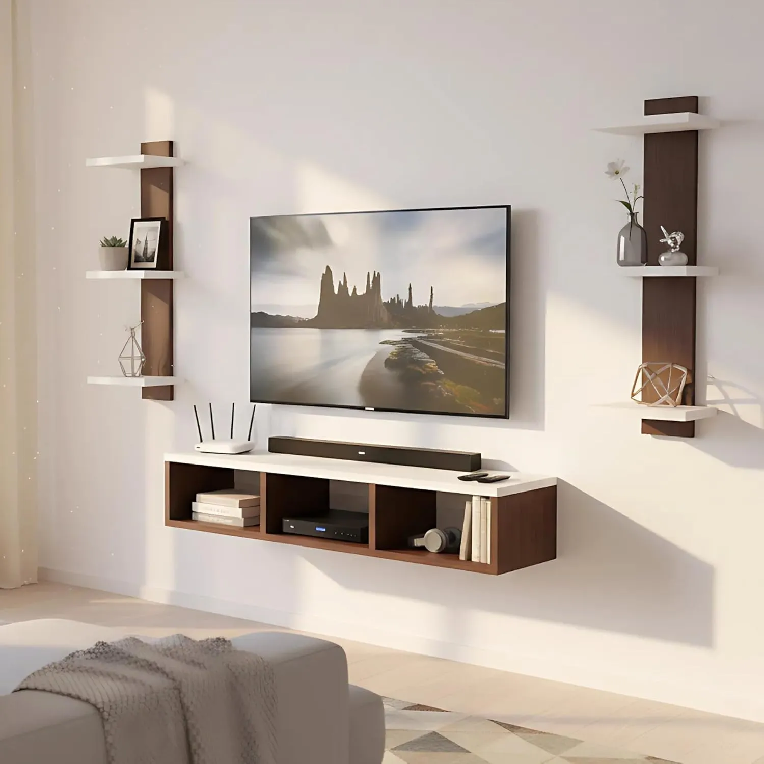 v Unit for Living Room 43 inch Engineered Wood Wall Mounted TV with Wall Mounted TV Units at Deskanddecor