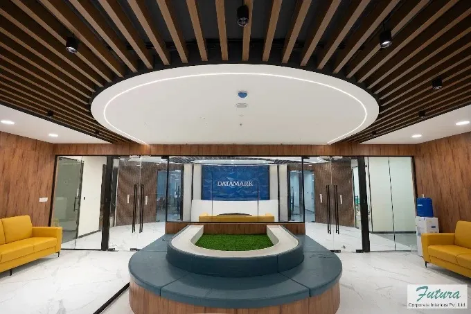 Corporate Reception Lobby — "DATAMARK" Office with Corporate Office Layouts at Deskanddecor