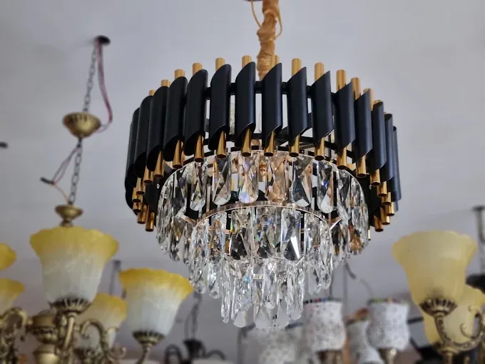 Modern Black & Gold Crystal Ring Chandelier with Chandeliers at Deskanddecor