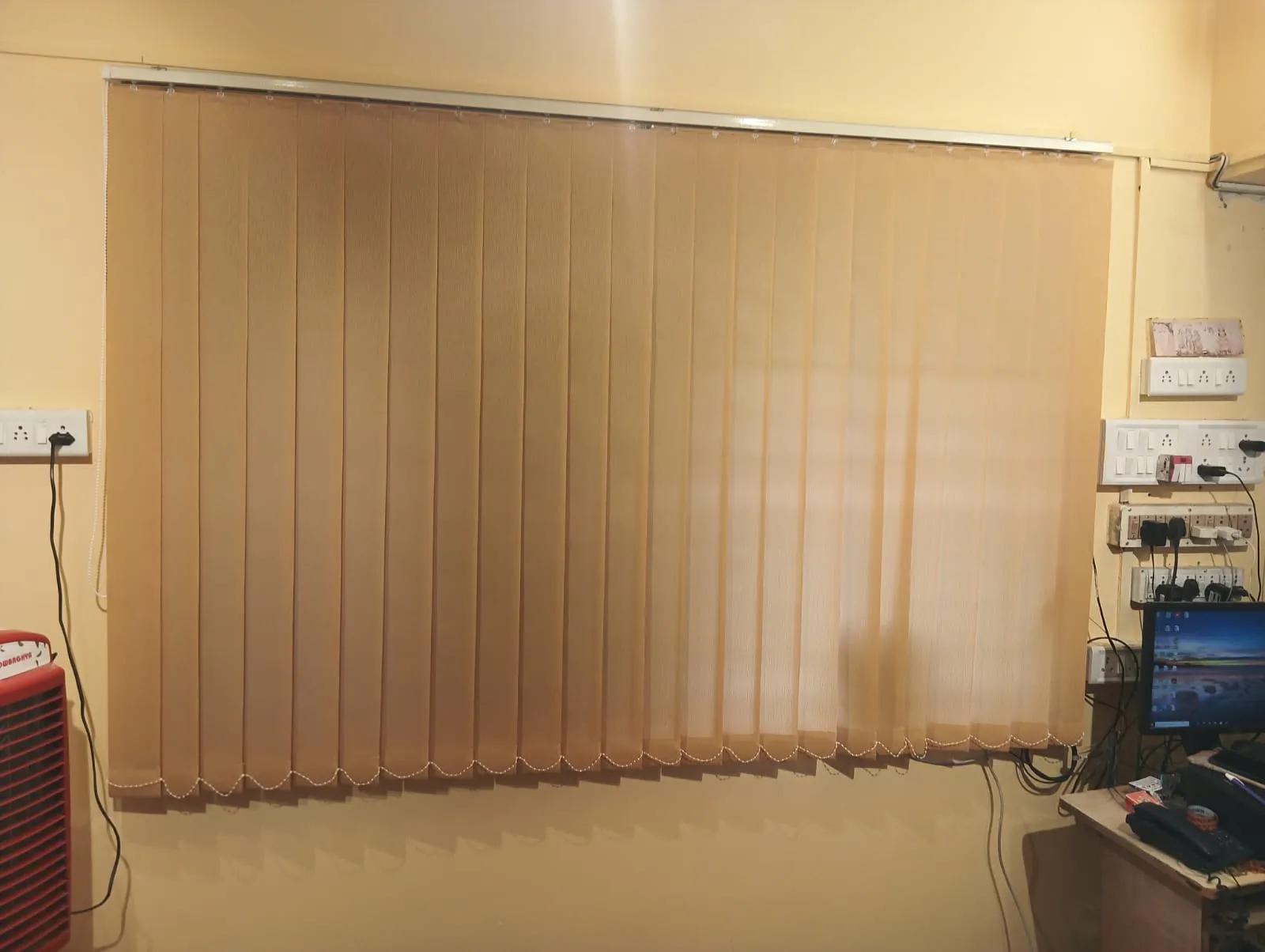 Vertical  Blinds with Curtains & Drapes at Deskanddecor