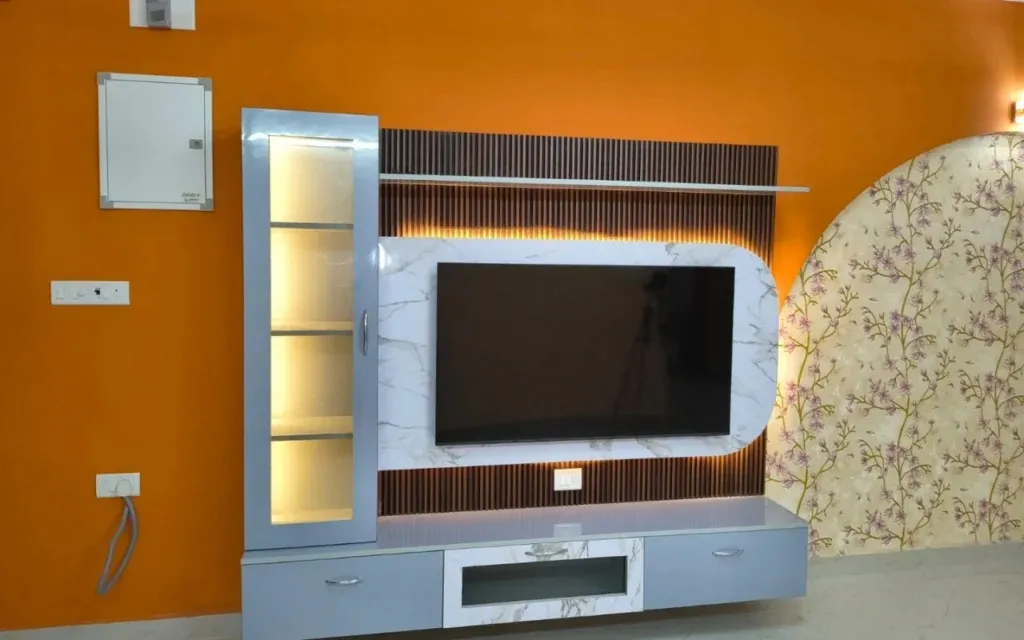 TV Feature Wall with Display Cabinet with TV Unit Focused Design at Deskanddecor