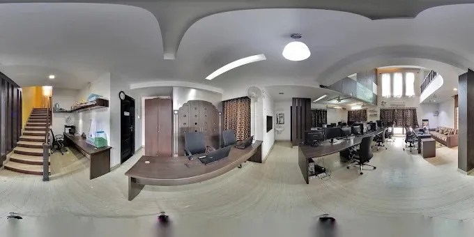 Multi-Zone Office Interior with Reception, Cabin & Workstation Area (360° View) with Modern Office Designs at Deskanddecor