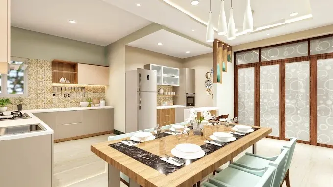 Open-Plan Kitchen with Dining Area with Modern Dining Room Designs at Deskanddecor