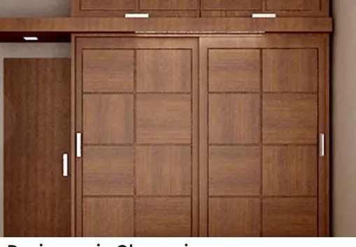 Wood Paneled Wardrobe with Grid-Style Sliding Doors with Sliding Wardrobe Designs at Deskanddecor