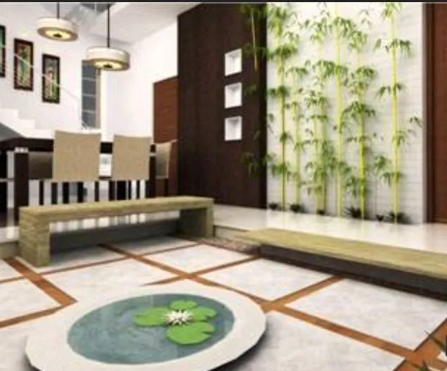 Indoor Zen Garden & Courtyard Interior Design with Modern Living Room Designs at Deskanddecor