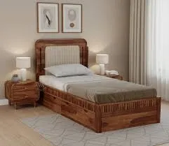 Premium Wooden Single Bed Installation with Single Beds at Desk and Decor