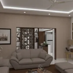 Resort Living Lounge with Wooden Jaali Partition with Waiting Lounge Design at Deskanddecor