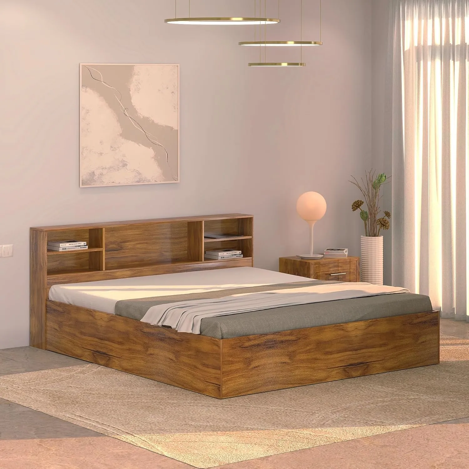Queen Size Bed Engineered Wood with Box Modern Design with Headboard with Queen Size Beds at Deskanddecor