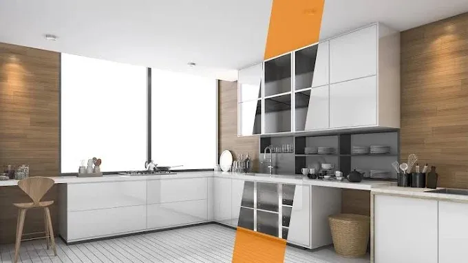 Modern White & Wood Kitchen (Concept/Stock Visual) with Modular Kitchen at Deskanddecor