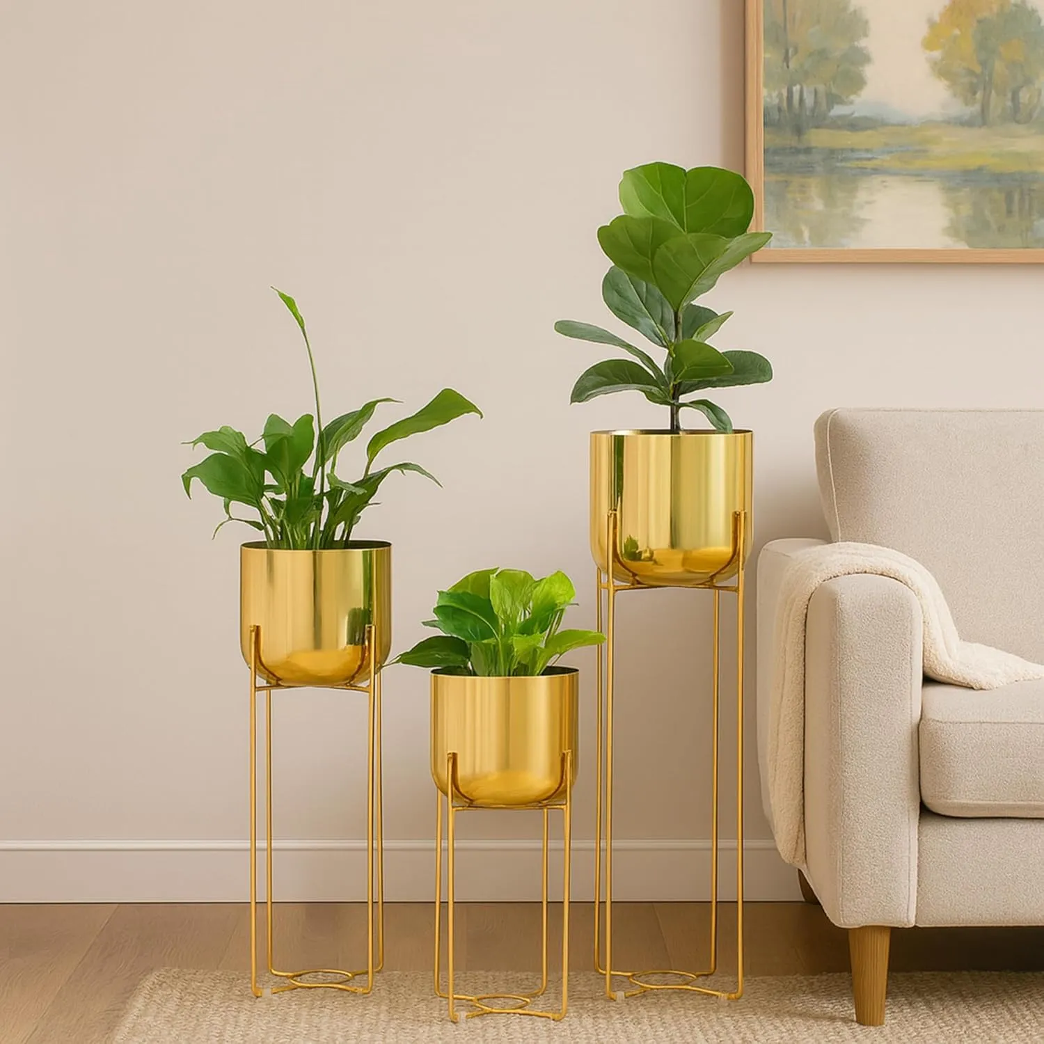 Urban Plant Eleve Metal Planter with Stand Set with Display Pedestals at Deskanddecor