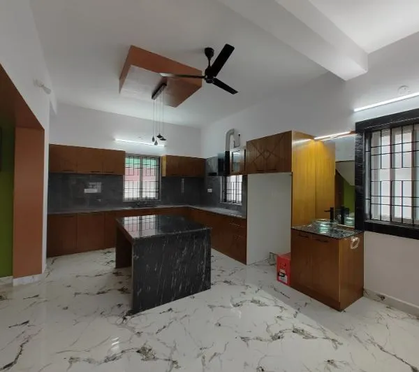 Open Kitchen with Central Island & Marble Flooring with Open Kitchen at Deskanddecor