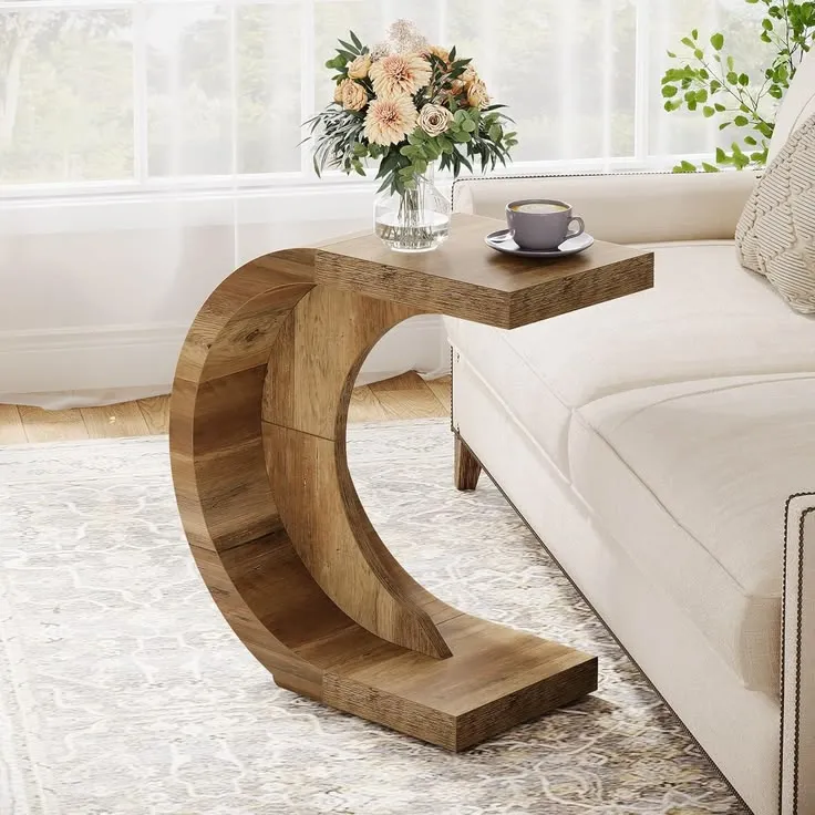 ArcCurve Wooden C-Shaped Side Table with C-Shaped Tables at Deskanddecor