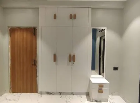 Bedroom Wardrobe with Wooden Handle Accents with Modular Wardrobe at Deskanddecor