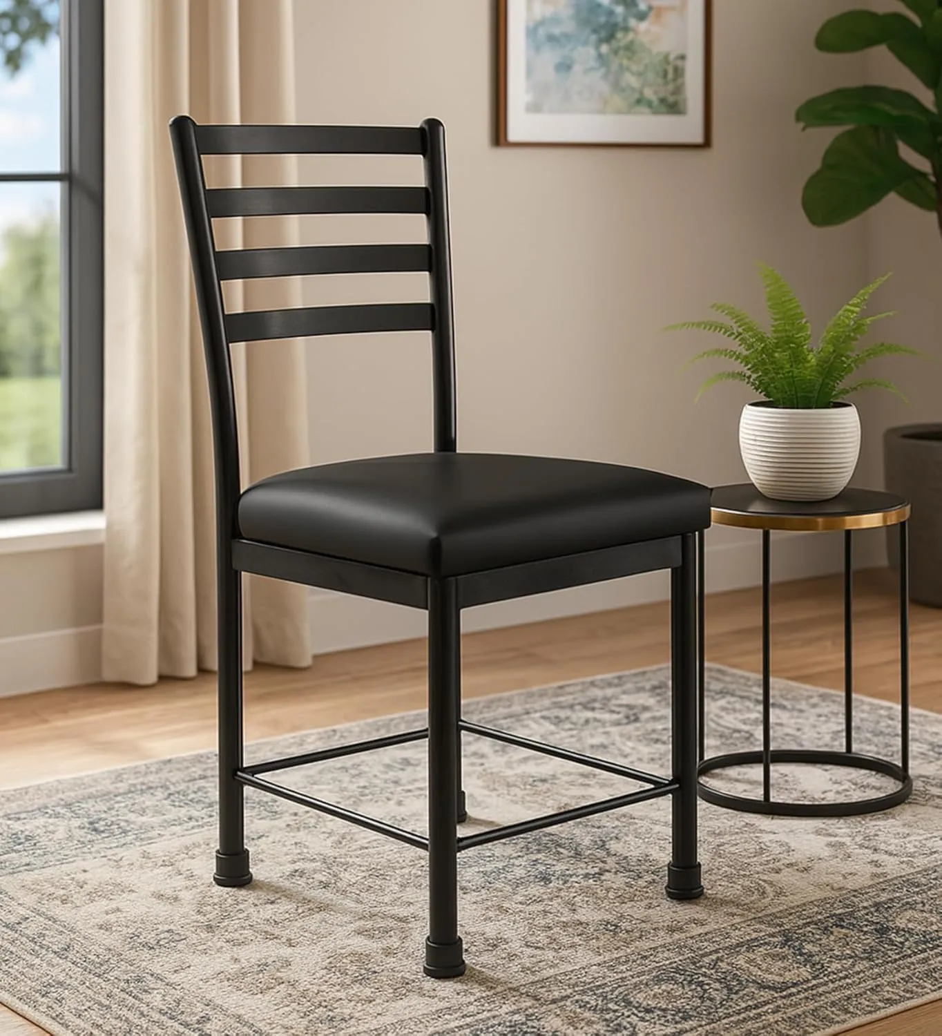 Modern Metal Dining Chair with Cushioned Seat Black Finish Armless Chair for Dining Room Kitchen Living Room Study Office Seating Durable Frame Contemporary Design Single Piece with Metal Dining Chairs at Deskanddecor