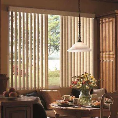 Fabric Vertical Blinds with Curtains & Drapes at Deskanddecor