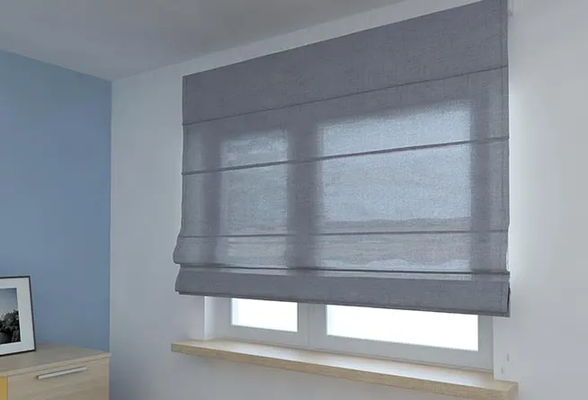 Textured Grey Roman Blinds with Curtains & Drapes Desk and Decor