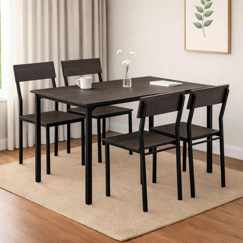 Dining Table Set of 4, 4 Seater Dining Table with Chairs with Metal Dining Chairs at Deskanddecor