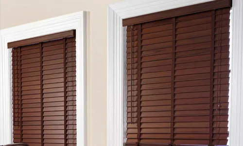 Wooden Blinds with Curtains & Drapes at Deskanddecor